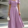 shein franclia فستان أنيق أكمام قصيرة ذو رقبة قلب، أمامي بأزرار، خصر ملتف 9