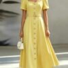 shein franclia فستان أنيق أكمام قصيرة ذو رقبة قلب، أمامي بأزرار، خصر ملتف 6