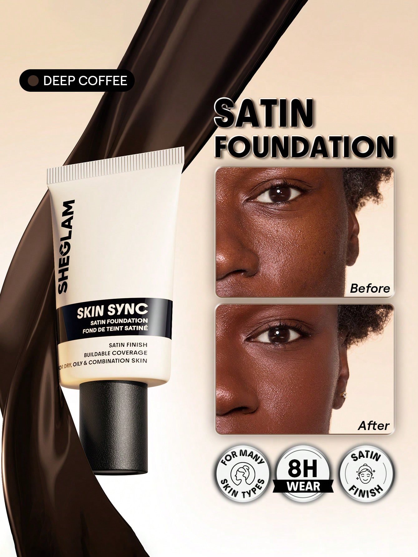 sheglam skin sync satin كريم أساس fair علامة تجارية جمال مكياج ميكب مستحضرات تجميل للنساء الفتيات مثالي لفصل الصيف الربيع مثالي ل y2k أزياء أنيقة عيد الأم هدية حفلة جاهز أفضل لون 34