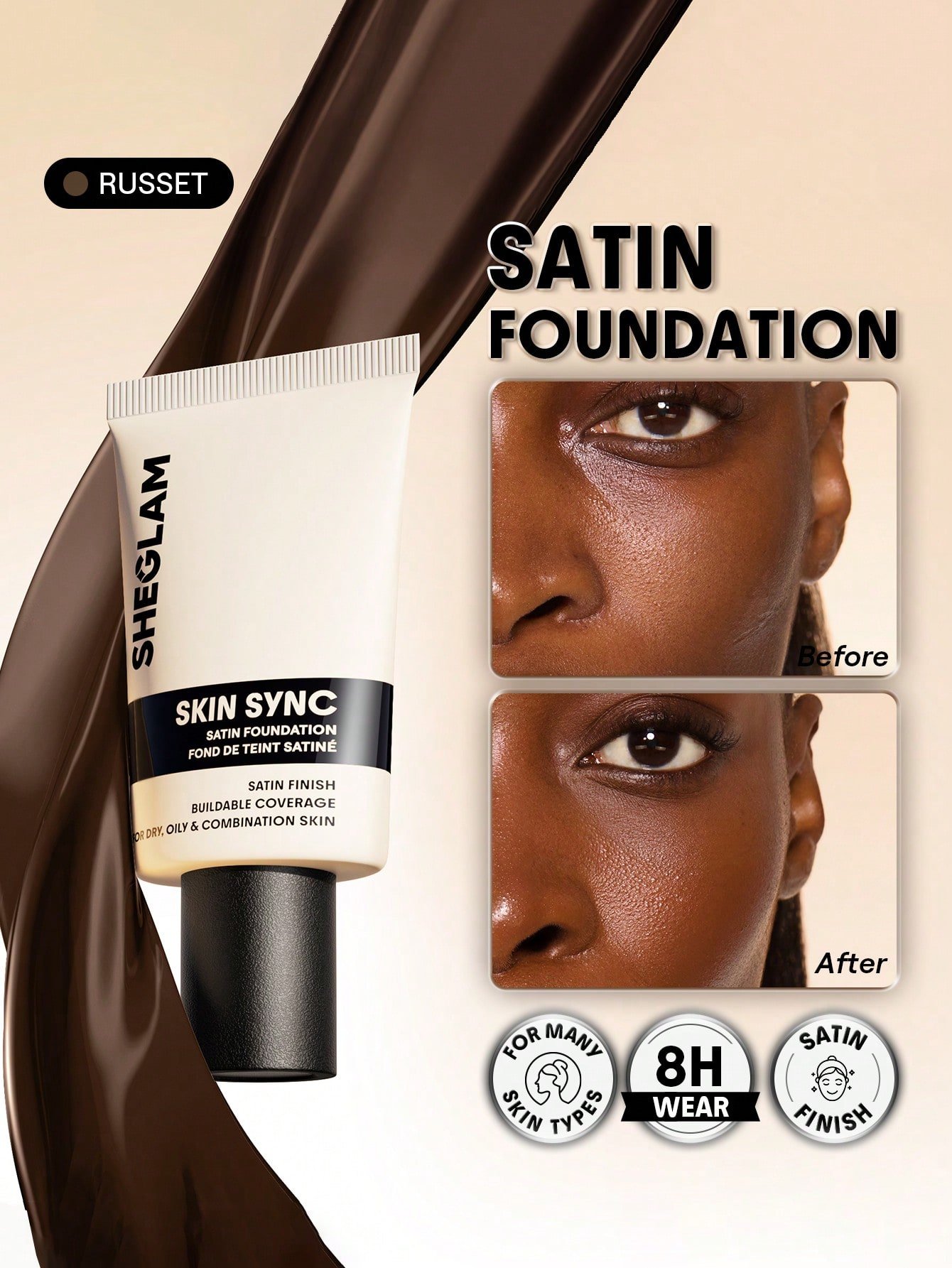 sheglam skin sync satin كريم أساس fair علامة تجارية جمال مكياج ميكب مستحضرات تجميل للنساء الفتيات مثالي لفصل الصيف الربيع مثالي ل y2k أزياء أنيقة عيد الأم هدية حفلة جاهز أفضل لون 31