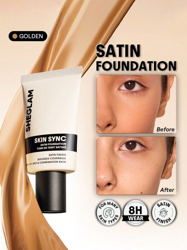 sheglam skin sync satin كريم أساس fair علامة تجارية جمال مكياج ميكب مستحضرات تجميل للنساء الفتيات مثالي لفصل الصيف الربيع مثالي ل y2k أزياء أنيقة عيد الأم هدية حفلة جاهز أفضل لون 15