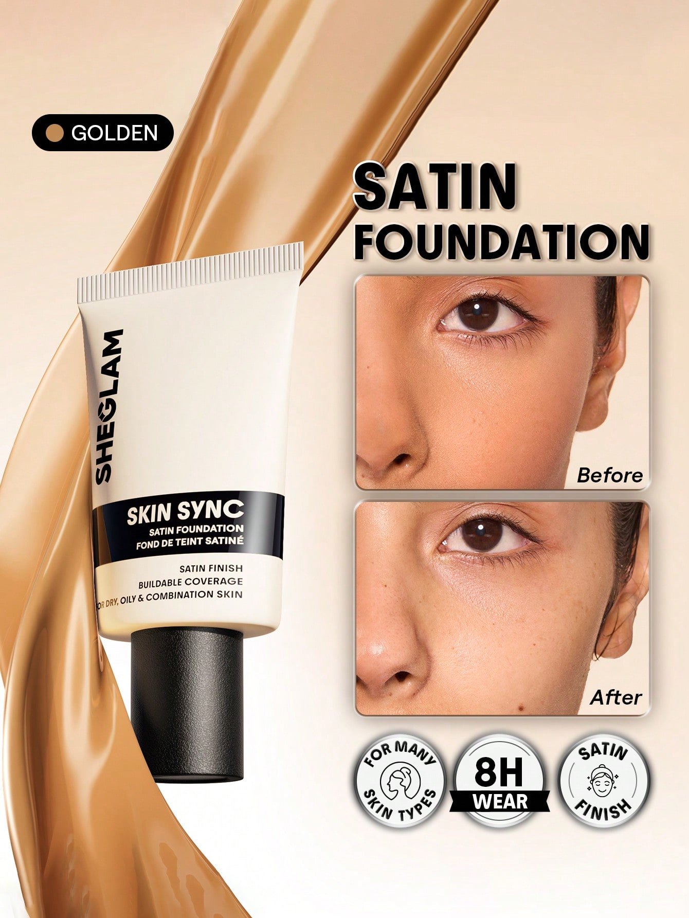 sheglam skin sync satin كريم أساس fair علامة تجارية جمال مكياج ميكب مستحضرات تجميل للنساء الفتيات مثالي لفصل الصيف الربيع مثالي ل y2k أزياء أنيقة عيد الأم هدية حفلة جاهز أفضل لون 15