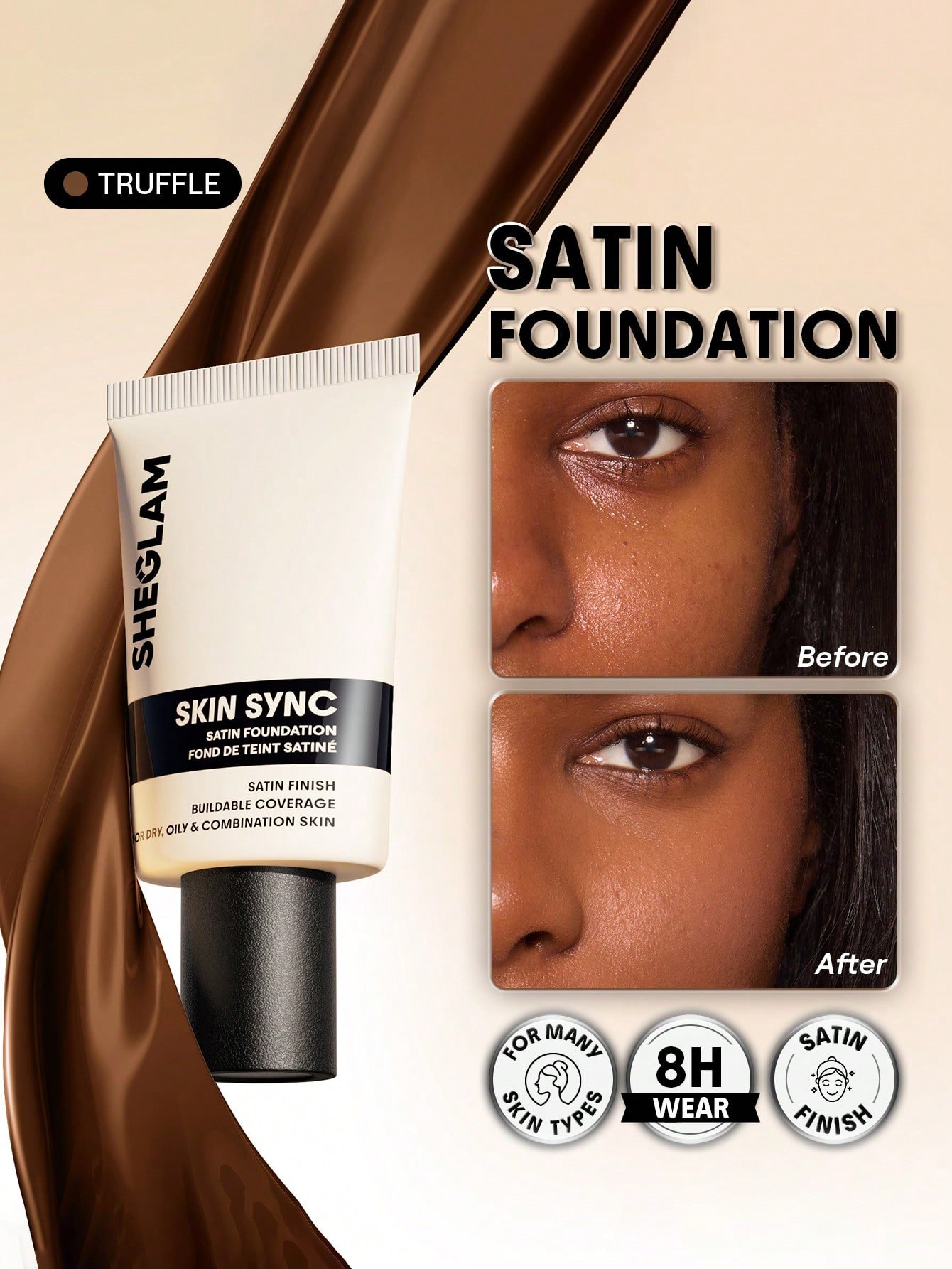 sheglam skin sync satin كريم أساس fair علامة تجارية جمال مكياج ميكب مستحضرات تجميل للنساء الفتيات مثالي لفصل الصيف الربيع مثالي ل y2k أزياء أنيقة عيد الأم هدية حفلة جاهز أفضل لون 28