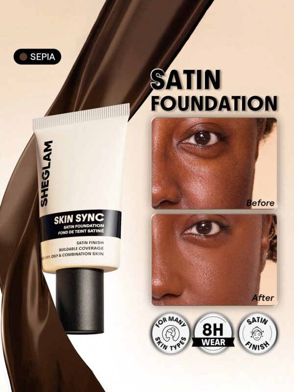 sheglam skin sync satin كريم أساس fair علامة تجارية جمال مكياج ميكب مستحضرات تجميل للنساء الفتيات مثالي لفصل الصيف الربيع مثالي ل y2k أزياء أنيقة عيد الأم هدية حفلة جاهز أفضل لون 32