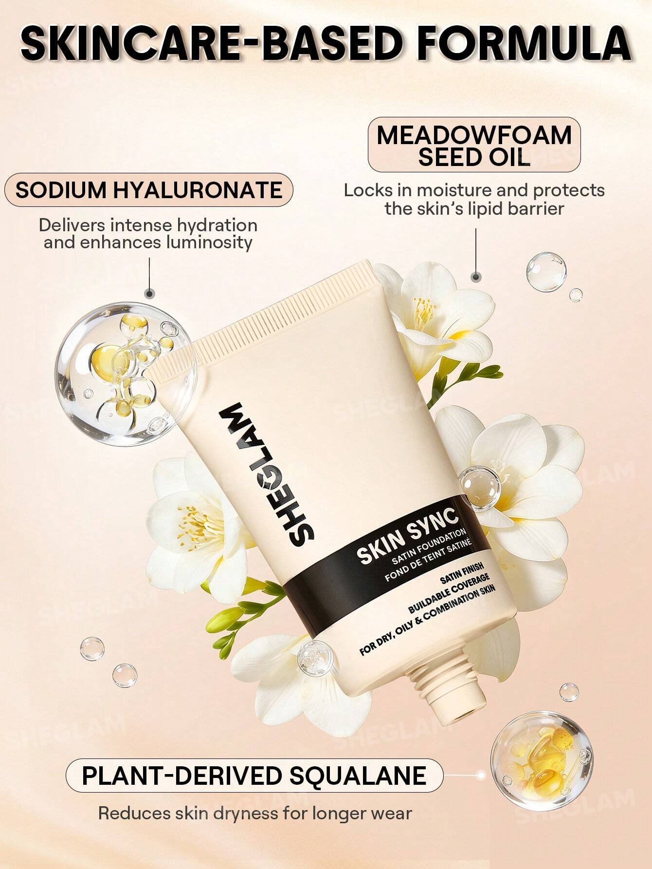 sheglam skin sync satin كريم أساس fair علامة تجارية جمال مكياج ميكب مستحضرات تجميل للنساء الفتيات مثالي لفصل الصيف الربيع مثالي ل y2k أزياء أنيقة عيد الأم هدية حفلة جاهز أفضل لون 41
