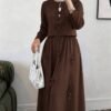solavon طقم ملابس علوية وتنورة نسائي أنيق بعقدة أمامية، لون أحادي بسيط، مناسب لمناسبات الربيع والخريف 2
