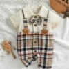 shein رومبير مولود جديد للأولاد باللونين الأسود والأبيض مع ديكور دب وربطة عنق بدلة رسمية للتعميد والعماد 1