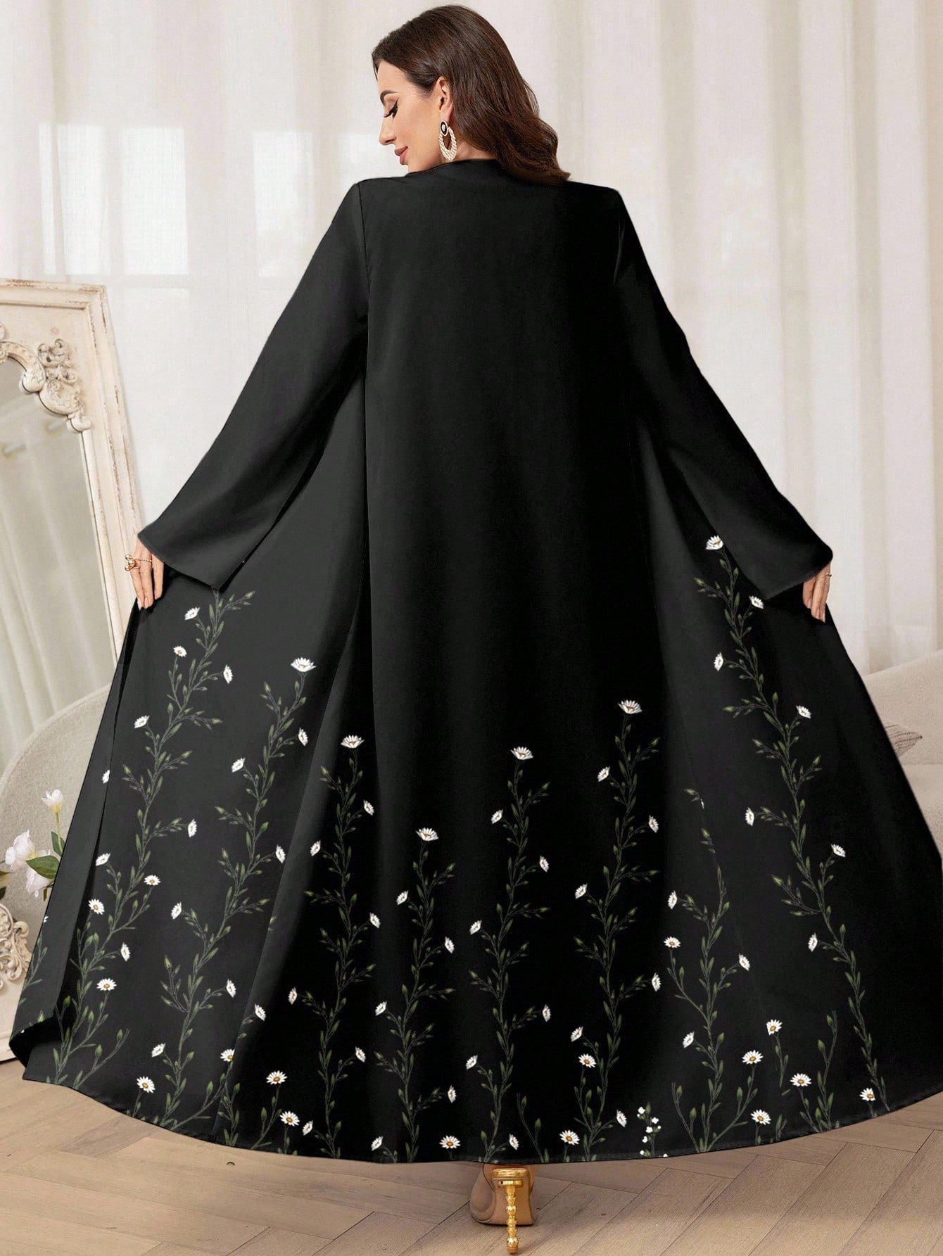 al najma عباءة عربية جميلة للنساء مطبوعة بزهور، متواضعة 2