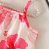 shein 1 قطعة فستان صيفي للبنات الصغيرات بألوان أبيض ووردي بتصميم كتل لونية، طراز منعش وحلو بطبعة زهرة الخبيزة، بحمالات رفيعة وكشكشة، قصة فضفاضة ومريحة، مناسب للخروجات اليومية والرحلات العادية وعطلات الشاطئ والتجمعات العائلية وجلسات التصوير 10