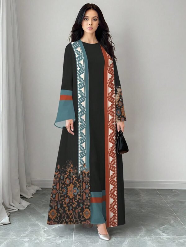 shein najma عباية كارديجان طويلة كاجوال للنساء بطبعة زهرية تدرجية ذات أكمام طويلة، مناسبة للربيع والخريف shein najma عباية كارديجان طويلة كاجوال للنساء بطبعة زهرية تدرجية ذات أكمام طويلة، مناسبة للربيع والخريف