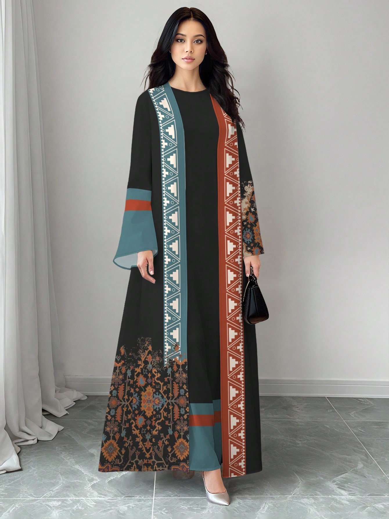 shein najma عباية كارديجان طويلة كاجوال للنساء بطبعة زهرية تدرجية ذات أكمام طويلة، مناسبة للربيع والخريف shein najma عباية كارديجان طويلة كاجوال للنساء بطبعة زهرية تدرجية ذات أكمام طويلة، مناسبة للربيع والخريف
