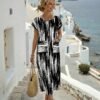 shein lune فستان نسائي بياقة مستديرة وأكمام قصيرة بخفقان الخفيفة مع طباعة هندسية لإجازة shein lune فستان نسائي بياقة مستديرة وأكمام قصيرة بخفقان الخفيفة مع طباعة هندسية لإجازة