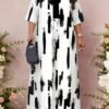 shein lady مجموعة قطعتين فضفاضة أنيقة متعددة الاستخدامات بطباعة عتيقة مقاس كبير، صيفي 2