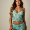 missguided سروال داخلي قصير شبه شفاف من الدانتيل الزهري ملابس داخلية للنوم مع حزام خصر متموج