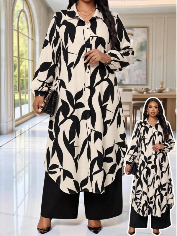 shein lady curve قميص كاجوال أنيق للربيع والصيف والخريف والشتاء، ياقة منسوجة، أكمام بيشوب، جيوب، أكمام طويلة، مقاسات كبيرة، بدلة أنيقة للمكتب والتنقل للربيع والصيف، ملابس صيفية للنساء للعطلات 4