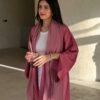1 قطعة فستان نسائي طويل الأكمام بأسلوب الساتان/جلابية، خصر بحزام مع تصميم مشقوق، قماش منسوج، أسلوب بوهيمي، مثالي للارتداء اليومي، ساتان لطيف على البشرة، قابل للتنفس وبارد 4