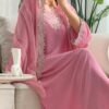 shein najma فستان رقبة دائرية مطرز بزخارف ورقية وازهار، مع طرحة طويلة، فستان جميل وحتشم للسيدات 5