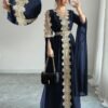 rafferiza عباءة نسائية طويلة الأكمام بتصميم لوحات متناسقة، فستان كفتان بلون أحادي مع تطريز دانتيل 6