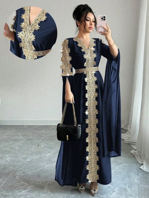 rafferiza عباءة نسائية طويلة الأكمام بتصميم لوحات متناسقة، فستان كفتان بلون أحادي مع تطريز دانتيل 6