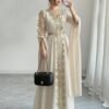 rafferiza عباءة نسائية طويلة الأكمام بتصميم لوحات متناسقة، فستان كفتان بلون أحادي مع تطريز دانتيل rafferiza عباءة نسائية طويلة الأكمام بتصميم لوحات متناسقة، فستان كفتان بلون أحادي مع تطريز دانتيل