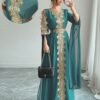 rafferiza عباءة نسائية طويلة الأكمام بتصميم لوحات متناسقة، فستان كفتان بلون أحادي مع تطريز دانتيل 3