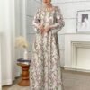 yasmyna فستان انيق بأكمام طويلة وطوق عالي مزين بطباعة الأزهار بأسلوب عربي للسيدات 9
