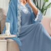 shein najma فستان رقبة دائرية مطرز بزخارف ورقية وازهار، مع طرحة طويلة، فستان جميل وحتشم للسيدات 1