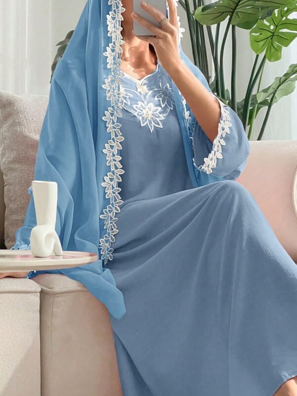 shein najma فستان رقبة دائرية مطرز بزخارف ورقية وازهار، مع طرحة طويلة، فستان جميل وحتشم للسيدات 1