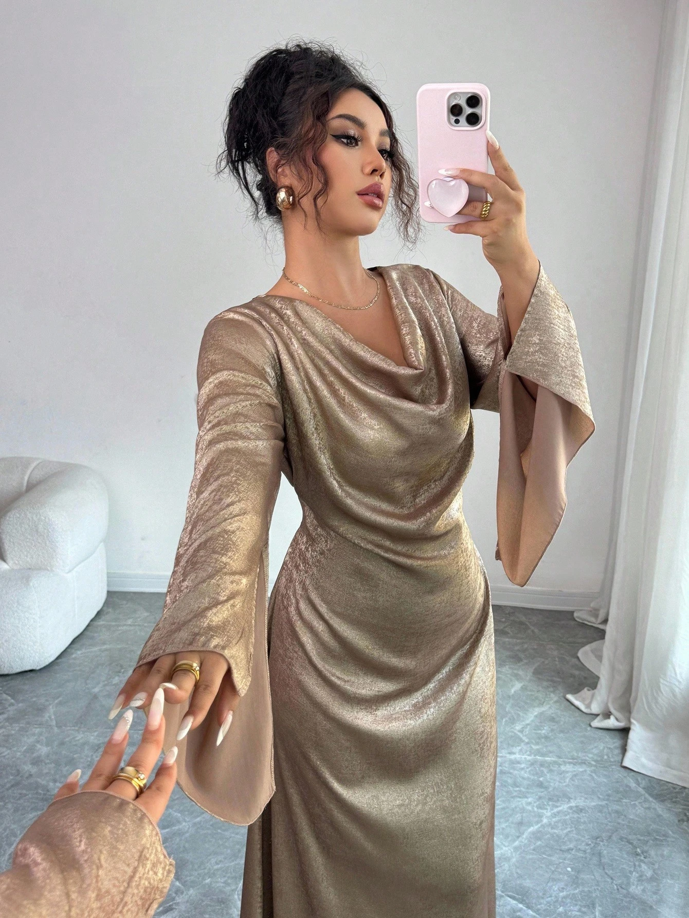 selianne فستان أنيق بأكمام واسعة معدنية للنساء 5