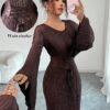 elenzga فستان أنيق بأكمام واسعة ذو لون أحادي 3