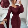 elenzga فستان أنيق بأكمام واسعة ذو لون أحادي 2