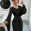 elenzga فستان أنيق بأكمام واسعة ذو لون أحادي 1