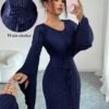 elenzga فستان أنيق بأكمام واسعة ذو لون أحادي 8