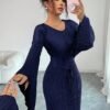 elenzga فستان أنيق بأكمام واسعة ذو لون أحادي 12