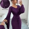 elenzga فستان أنيق بأكمام واسعة ذو لون أحادي 9