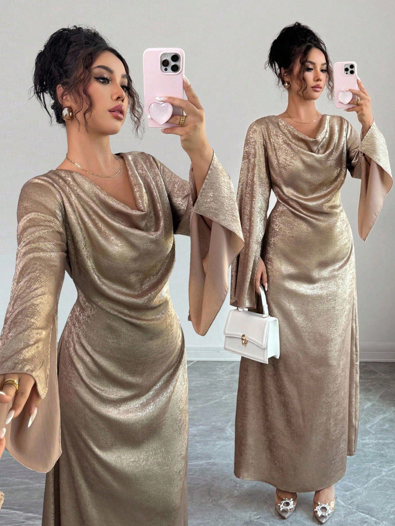 selianne فستان أنيق بأكمام واسعة معدنية للنساء selianne فستان أنيق بأكمام واسعة معدنية للنساء