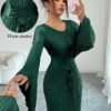 elenzga فستان أنيق بأكمام واسعة ذو لون أحادي 6