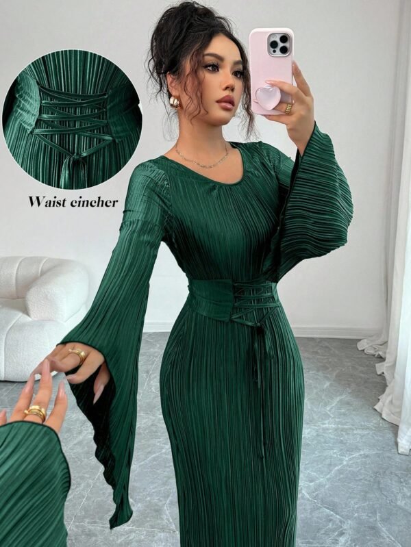 elenzga فستان أنيق بأكمام واسعة ذو لون أحادي 6