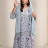 yasmyna فستان شيفون بياقة على شكل حرف v مع لمسات من الدانتيل والطباعة الزهرية مع وشاح الرأس، وردي 8