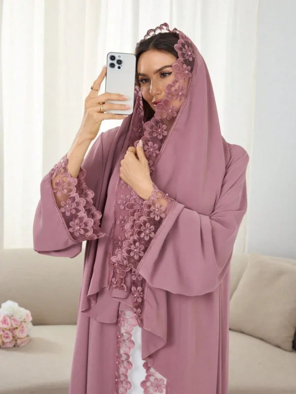 solessence 1 طقم حجاب + فستان إسلامي أبايا متوسط الطول، عباءة تركية دبي مع وشاح، مناسب للنساء للاستخدام اليومي في الربيع 22