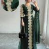 rafferiza عباءة نسائية طويلة الأكمام بتصميم لوحات متناسقة، فستان كفتان بلون أحادي مع تطريز دانتيل 4