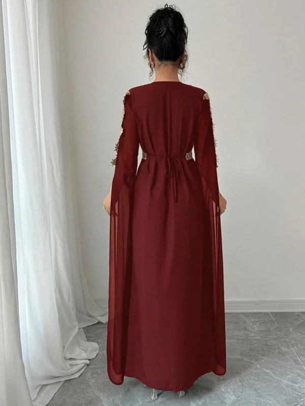 rafferiza عباءة نسائية طويلة الأكمام بتصميم لوحات متناسقة، فستان كفتان بلون أحادي مع تطريز دانتيل 9