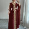 rafferiza عباءة نسائية طويلة الأكمام بتصميم لوحات متناسقة، فستان كفتان بلون أحادي مع تطريز دانتيل 10