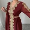 rafferiza عباءة نسائية طويلة الأكمام بتصميم لوحات متناسقة، فستان كفتان بلون أحادي مع تطريز دانتيل 12