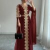 rafferiza عباءة نسائية طويلة الأكمام بتصميم لوحات متناسقة، فستان كفتان بلون أحادي مع تطريز دانتيل 13