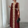 rafferiza عباءة نسائية طويلة الأكمام بتصميم لوحات متناسقة، فستان كفتان بلون أحادي مع تطريز دانتيل 14