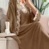 shein najma فستان رقبة دائرية مطرز بزخارف ورقية وازهار، مع طرحة طويلة، فستان جميل وحتشم للسيدات 3