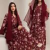 yasmyna فستان شيفون بياقة على شكل حرف v مع لمسات من الدانتيل والطباعة الزهرية مع وشاح الرأس، وردي 9