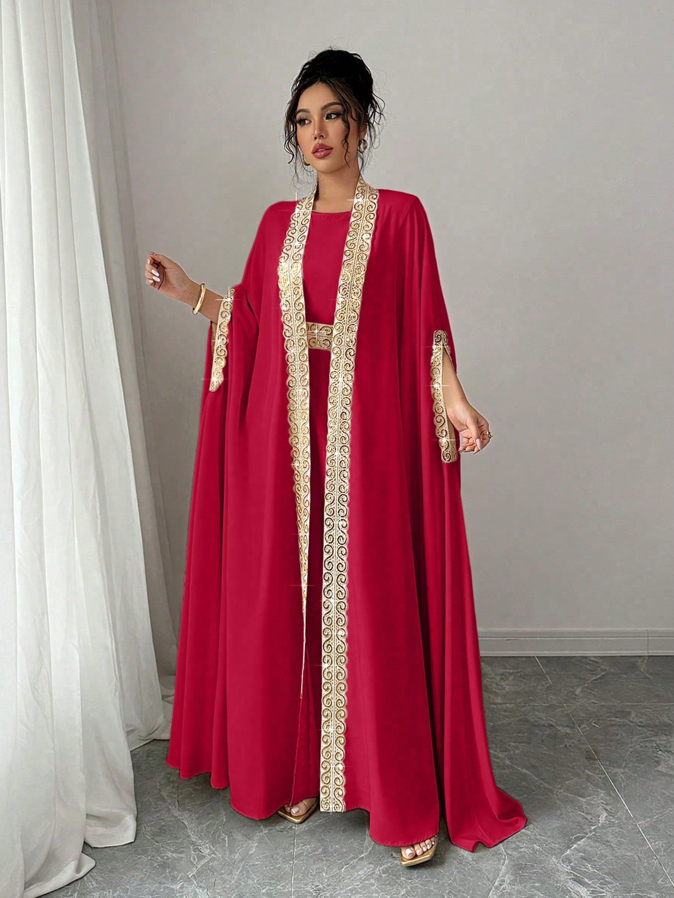 rafferiza مجموعة أنيقة للنساء مكونة من قطعتين: رداء وفستان بأكمام خفاش 4