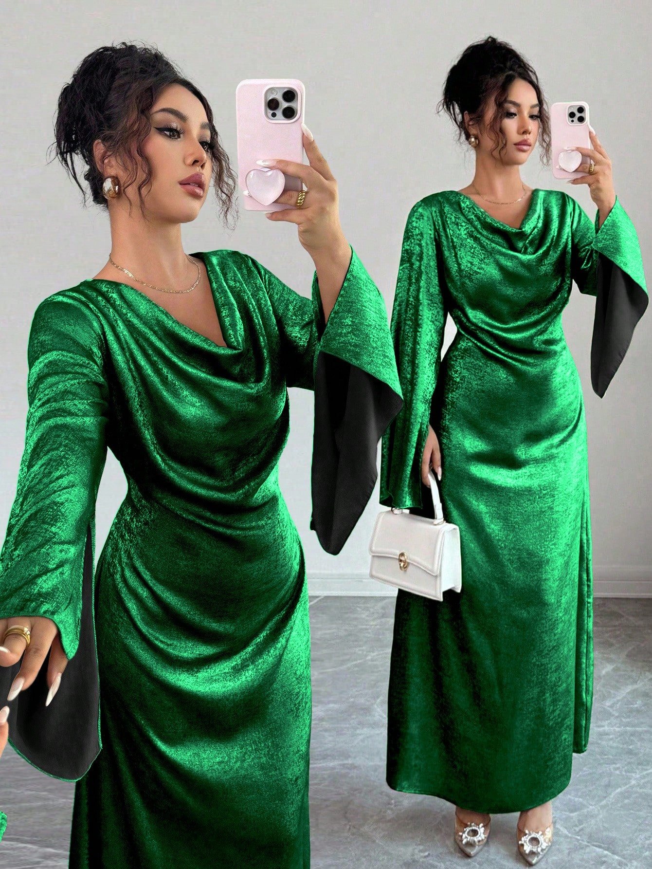 selianne فستان أنيق بأكمام واسعة معدنية للنساء 1